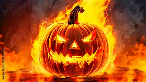 Halloween Pumpkin head on fire. Illustration condept design photo