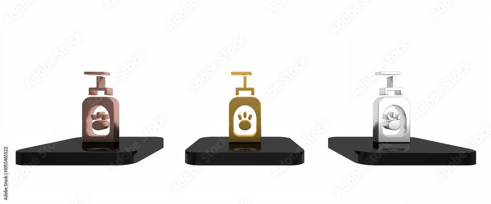 Colorful Pet shampoo icon isolated on white background. Pets care sign. Dog cleaning symbol. Minimalism concept. 3D render illustration
