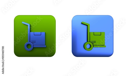 Colorful Hand truck and boxes icon isolated on white background. Dolly symbol. Square button. 3D render illustration