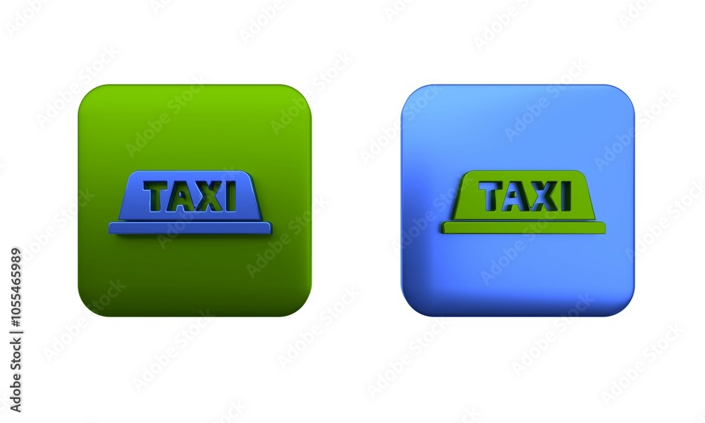 Colorful Taxi car roof icon isolated on white background. Square button. 3D render illustration Colorful Taxi car roof icon isolated on white background. Square button. 3D render illustration