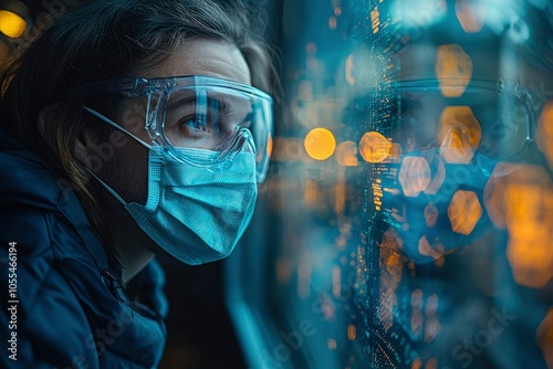 Wallpaper Mural A Person Wearing Protective Gear Looks Out a Window at Night Torontodigital.ca