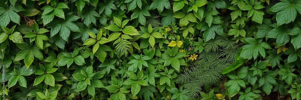 Lush tropical forest foliage background with various greenery leaves and plants, tropical_flora, herbs Lush tropical forest foliage background with various greenery leaves and plants, tropical_flora, herbs