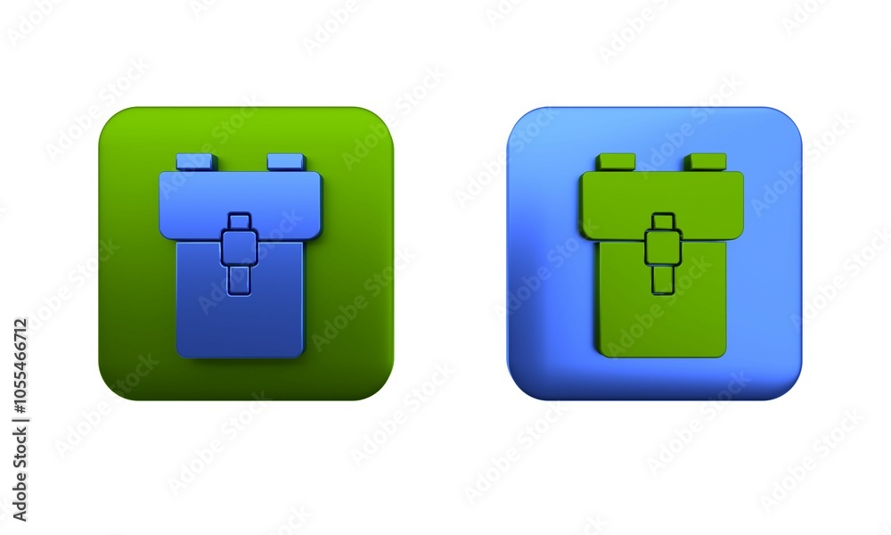 Colorful School backpack icon isolated on white background. Square button. 3D render illustration Colorful School backpack icon isolated on white background. Square button. 3D render illustration