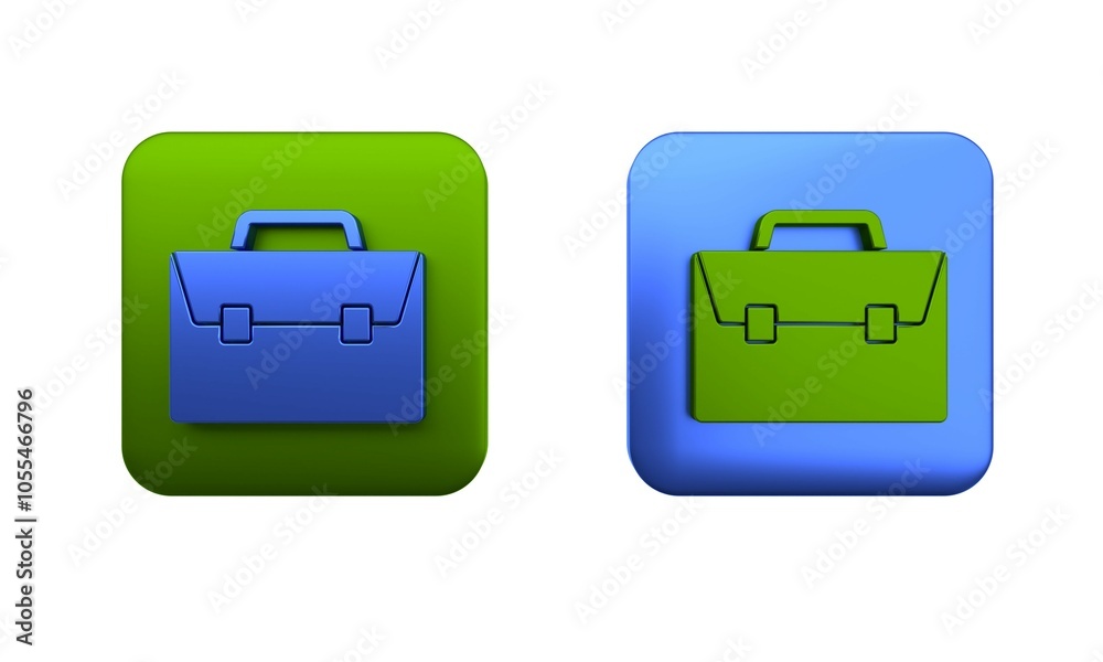 Colorful Briefcase icon isolated on white background. Business case sign. Business portfolio. Square button. 3D render illustration