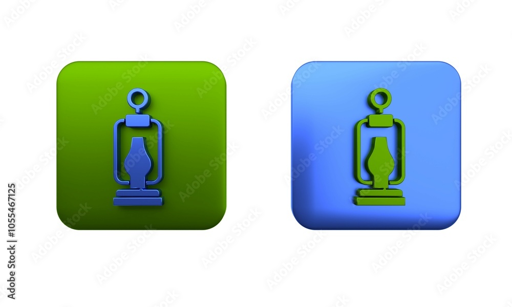 Colorful Camping lantern icon isolated on white background. Happy Halloween party. Square button. 3D render illustration Colorful Camping lantern icon isolated on white background. Happy Halloween party. Square button. 3D render illustration