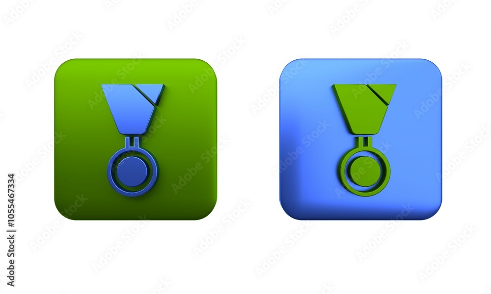 Colorful Military reward medal icon isolated on white background. Army sign. Square button. 3D render illustration Colorful Military reward medal icon isolated on white background. Army sign. Square button. 3D render illustration
