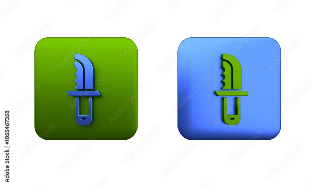 Colorful Military knife icon isolated on white background. Square button. 3D render illustration Colorful Military knife icon isolated on white background. Square button. 3D render illustration
