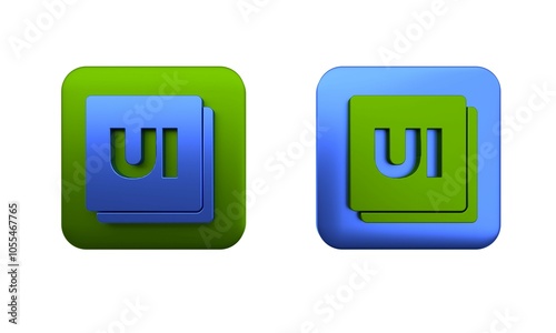 Colorful UI or UX design icon isolated on white background. Square button. 3D render illustration