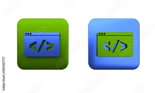 Colorful Web design and front end development icon isolated on white background. Square button. 3D render illustration