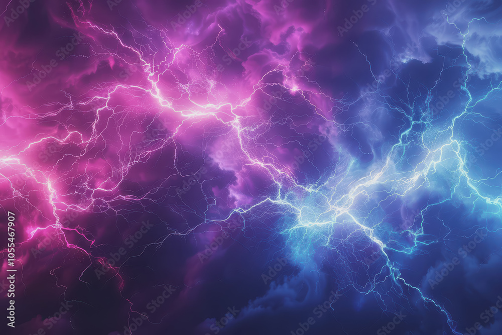 Abstract electric background with vibrant purple and blue lightning.