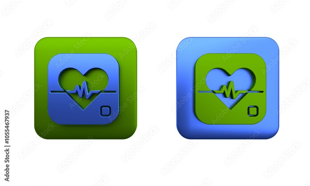 Colorful Heart rate icon isolated on white background. Heartbeat sign. Heart pulse icon. Cardiogram icon. Square button. 3D render illustration