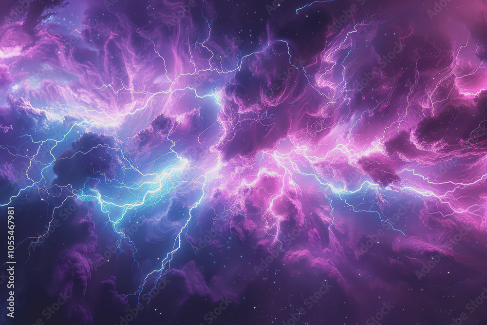 Obraz premium Abstract electric background with vibrant purple and blue lightning.