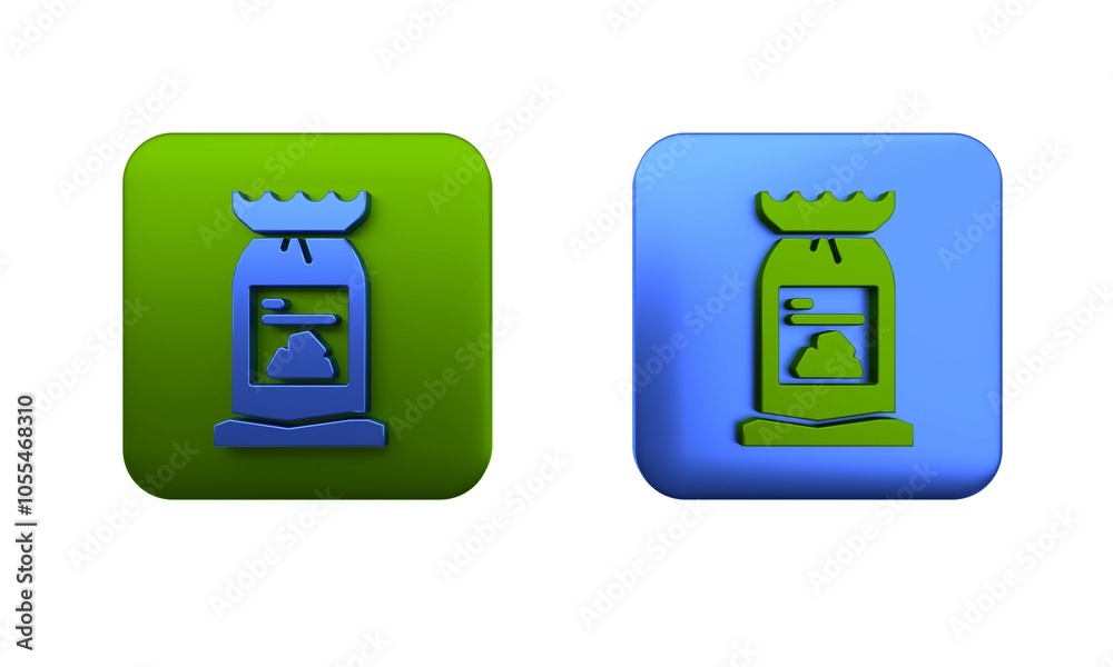 Colorful Barbecue coal bag icon isolated on white background. Square button. 3D render illustration Colorful Barbecue coal bag icon isolated on white background. Square button. 3D render illustration