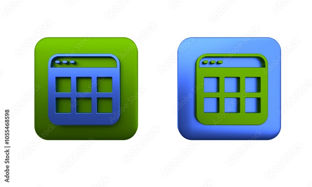 Colorful Browser files icon isolated on white background. Square button. 3D render illustration Colorful Browser files icon isolated on white background. Square button. 3D render illustration