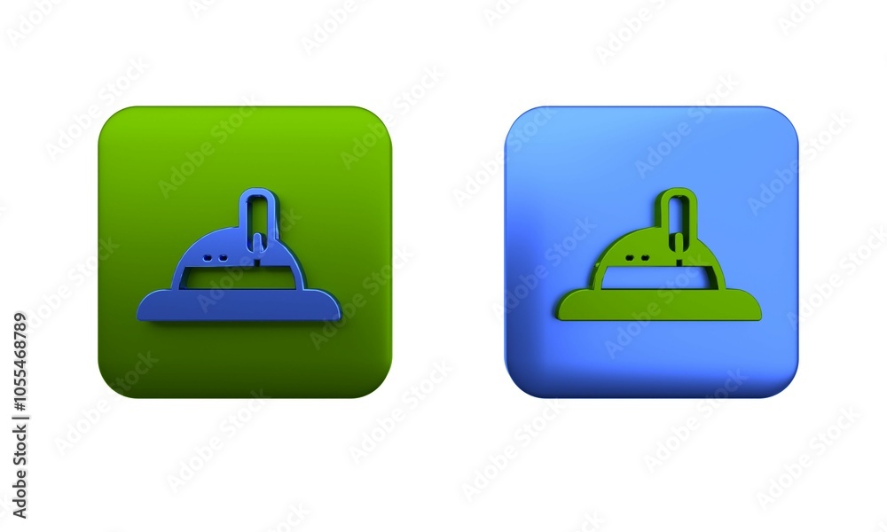 Colorful Hunter hat icon isolated on white background. Plaid winter hat. Square button. 3D render illustration Colorful Hunter hat icon isolated on white background. Plaid winter hat. Square button. 3D render illustration