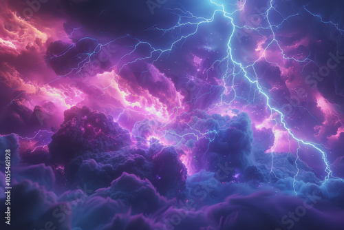 Abstract electric background with vibrant purple and blue lightning.