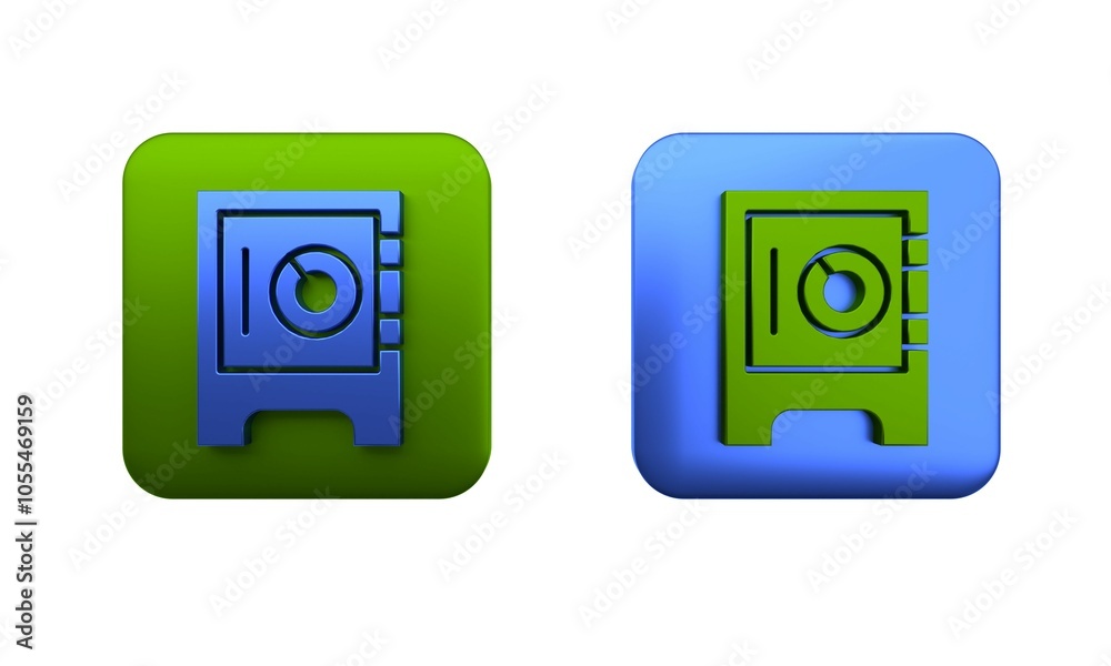 Colorful Safe icon isolated on white background. The door safe a bank vault with a combination lock. Reliable Data Protection. Square button. 3D render illustration Colorful Safe icon isolated on white background. The door safe a bank vault with a combination lock. Reliable Data Protection. Square button. 3D render illustration