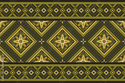 Vintage fabric yellow green color thai art pattern