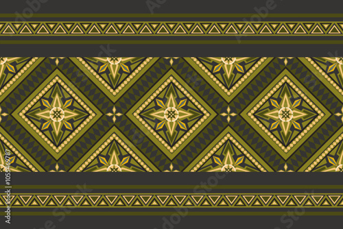 Vintage fabric in green color thai art pattern