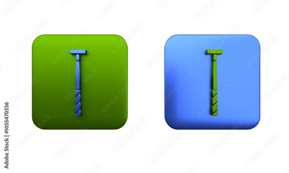 Colorful Billiard cue icon isolated on white background. Square button. 3D render illustration Colorful Billiard cue icon isolated on white background. Square button. 3D render illustration