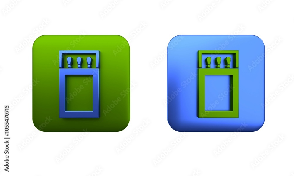 Colorful Open matchbox and matches icon isolated on white background. Square button. 3D render illustration Colorful Open matchbox and matches icon isolated on white background. Square button. 3D render illustration