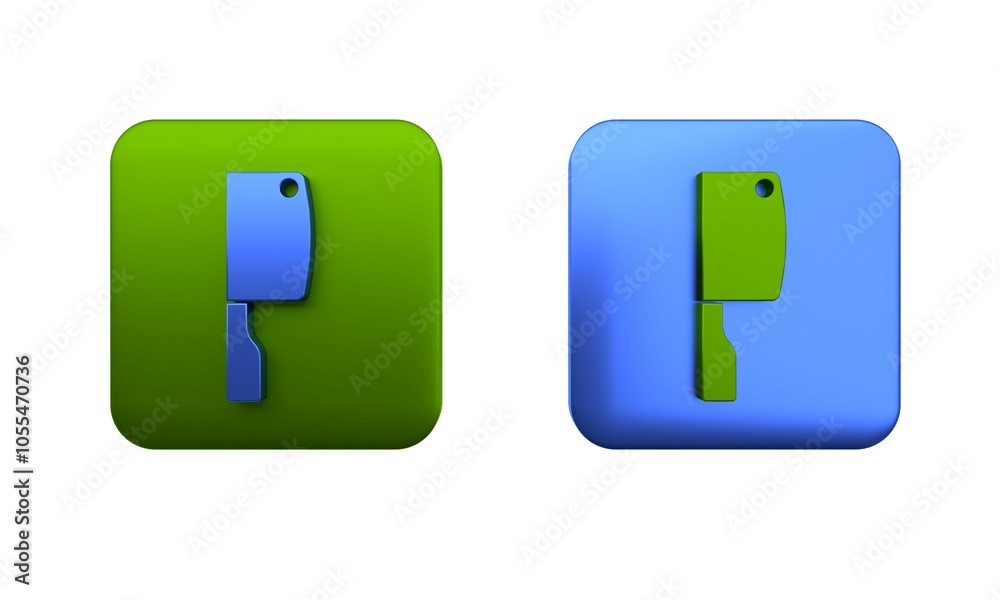 Colorful Meat chopper icon isolated on white background. Kitchen knife for meat. Butcher knife. Square button. 3D render illustration Colorful Meat chopper icon isolated on white background. Kitchen knife for meat. Butcher knife. Square button. 3D render illustration