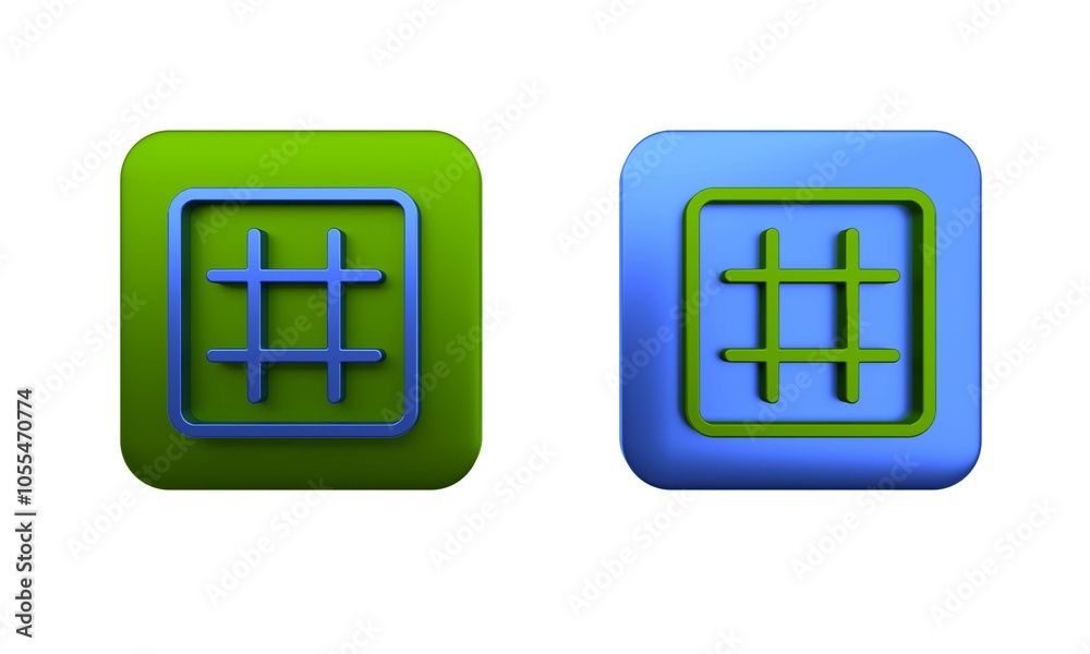 Colorful Waffle icon isolated on white background. Square button. 3D render illustration Colorful Waffle icon isolated on white background. Square button. 3D render illustration