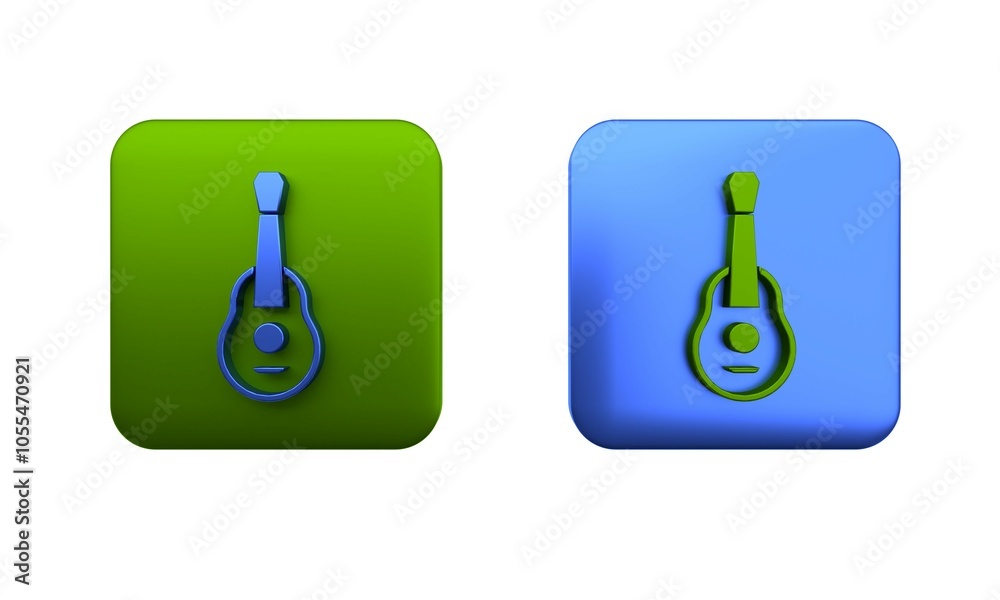 Colorful Guitar icon isolated on white background. Acoustic guitar. String musical instrument. Square button. 3D render illustration Colorful Guitar icon isolated on white background. Acoustic guitar. String musical instrument. Square button. 3D render illustration