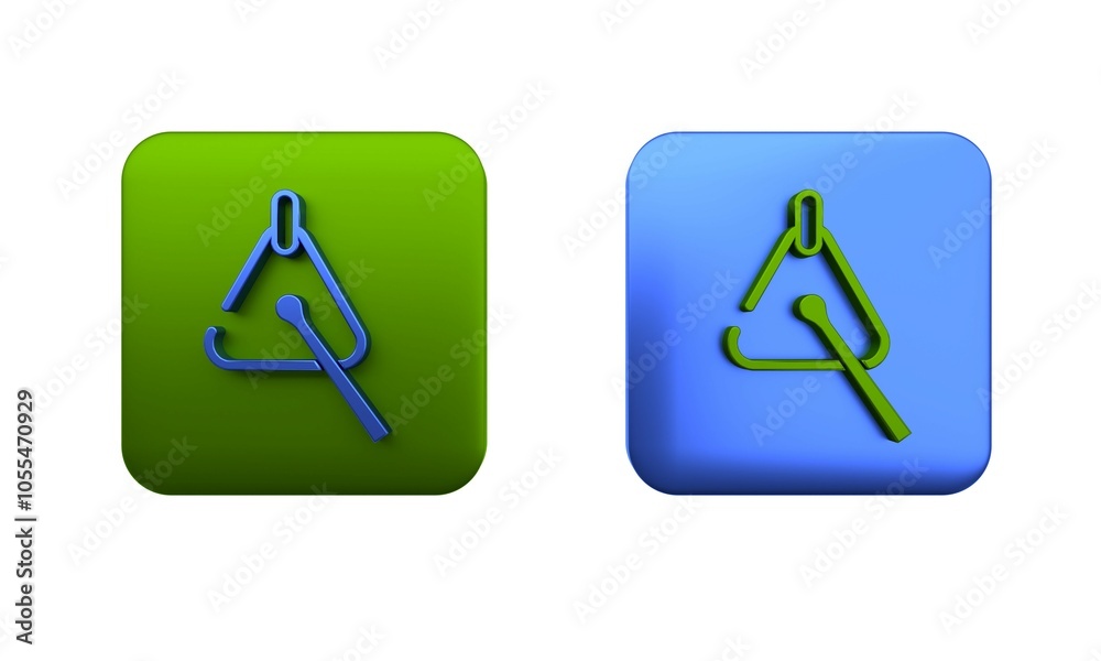Colorful Triangle musical instrument icon isolated on white background. Square button. 3D render illustration Colorful Triangle musical instrument icon isolated on white background. Square button. 3D render illustration