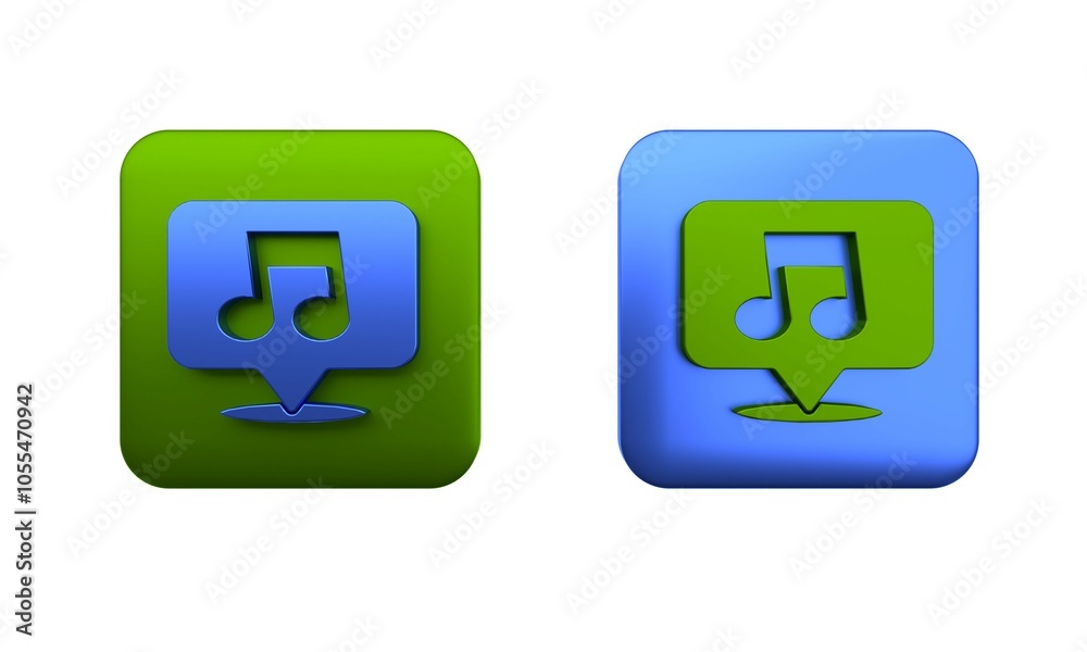 Colorful Music note, tone icon isolated on white background. Square button. 3D render illustration Colorful Music note, tone icon isolated on white background. Square button. 3D render illustration