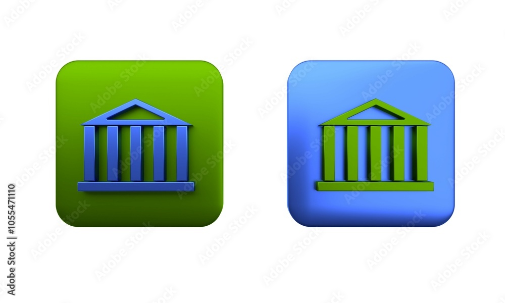 Colorful Parthenon from Athens, Acropolis, Greece icon isolated on white background. Greek ancient national landmark. Square button. 3D render illustration