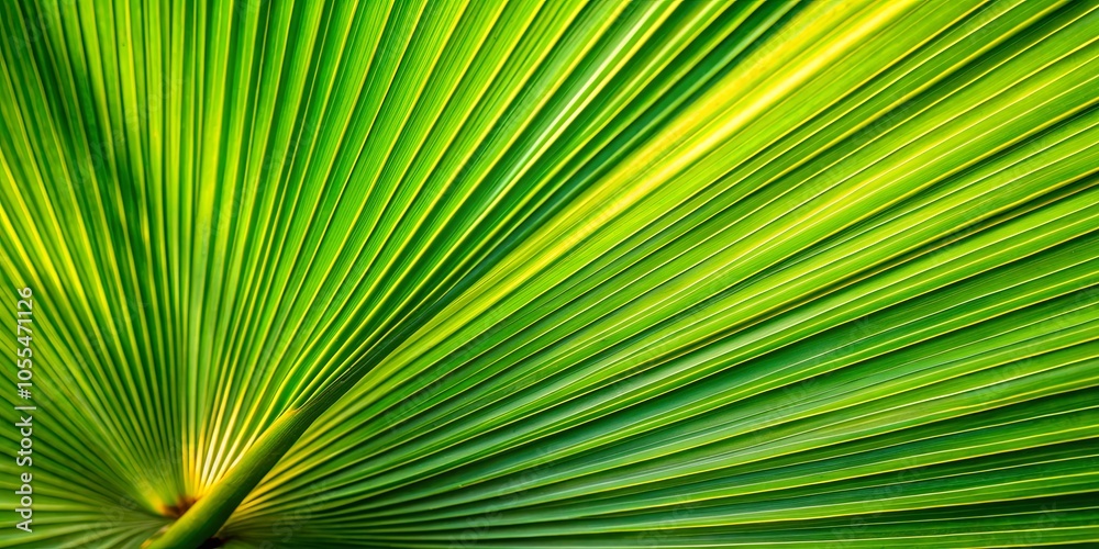 A Detailed Close-Up of a Vibrant Green Palm Leaf's Parallel Veins, Exposing a Striking Abstract Pattern of Nature's Geometry