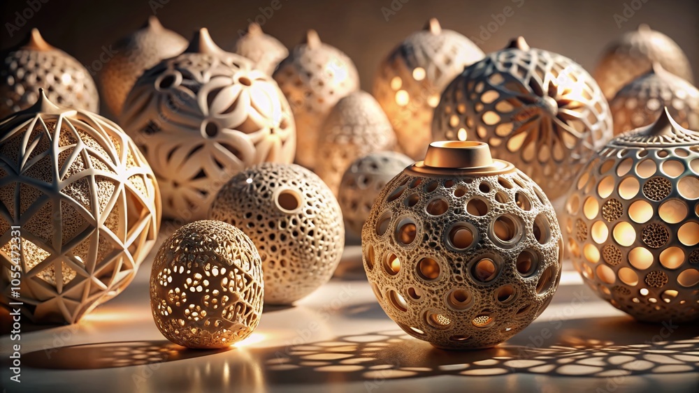 Intricate Still Life of Openwork 3D Figures in a Minimalist Setting Intricate Still Life of Openwork 3D Figures in a Minimalist Setting