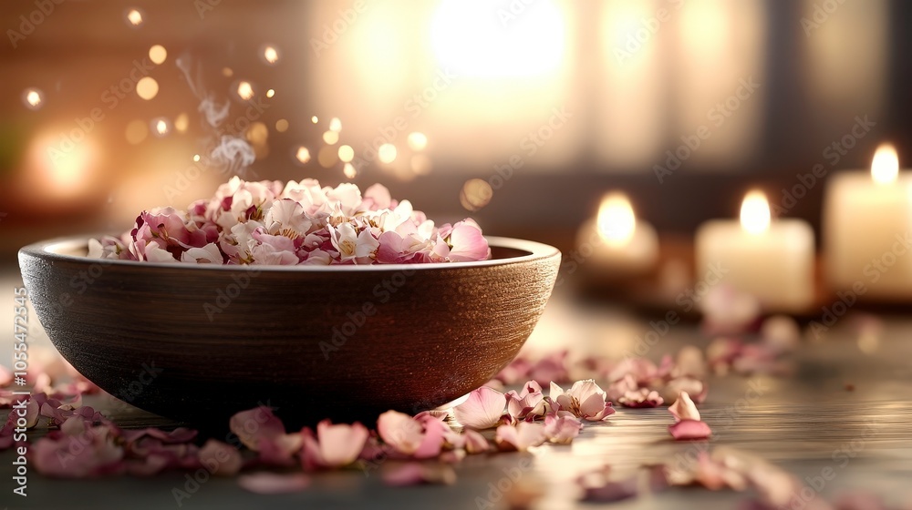 A bowl of jasmine and rose petals in high fidelity A bowl of jasmine and rose petals in high fidelity