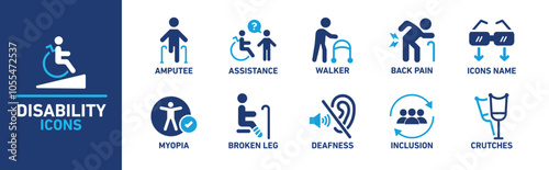 Disability Icon Set Featuring Mobility and Support