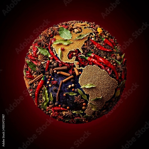 Earth globe made of various spices