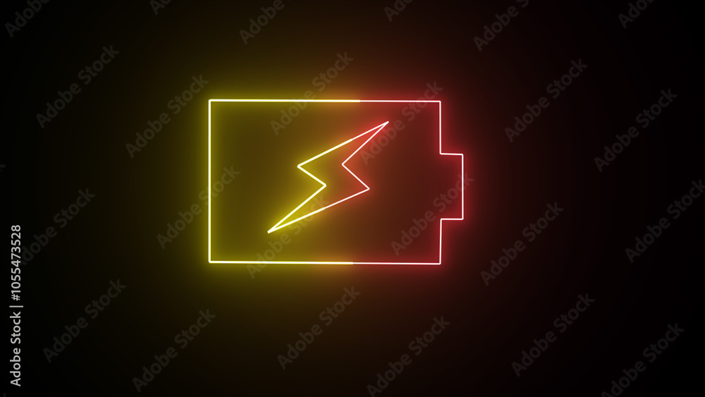 Neon glowing battery charging icon. Battery charge neon sign Abstract battery with charging symbol in futuristic icon. Neon glowing battery charging icon. Battery charge neon sign Abstract battery with charging symbol in futuristic icon.