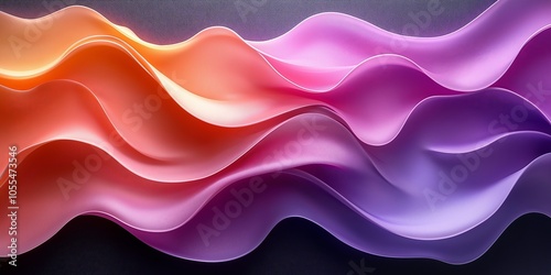 BAbstract wave-like ribbons in gradient hues of orange, pink, and purple on dark background