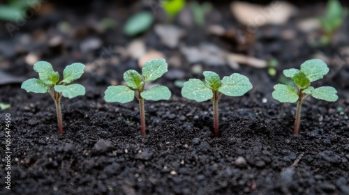 Small green seedlings growing in soil photo