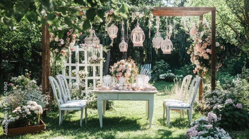 Romantic Garden Table Setting photo