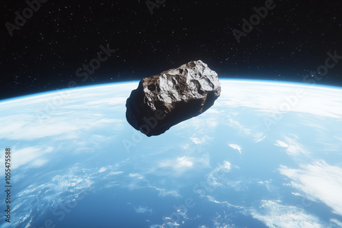 Cataclysmic Asteroid Approaching Earth From Outer Space Perspective