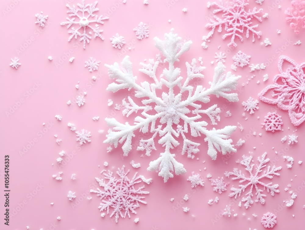 Minimalist snowflakes on a plain background, soft pastel shades Minimalist snowflakes on a plain background, soft pastel shades