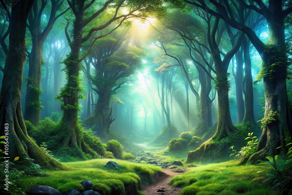 Obraz premium mystical forest oasis with surreal forced perspective
