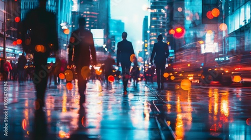 Wallpaper Mural Blurred figures walking through a city street at night Torontodigital.ca