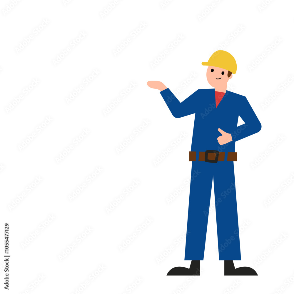 Man, a worker in a uniform, a construction worker in a helmet. Vector simple color flat illustration. Man, a worker in a uniform, a construction worker in a helmet. Vector simple color flat illustration.