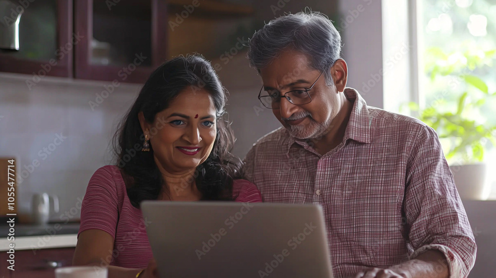 Content Seniors Managing Finances on Laptop.. Content Seniors Managing Finances on Laptop..