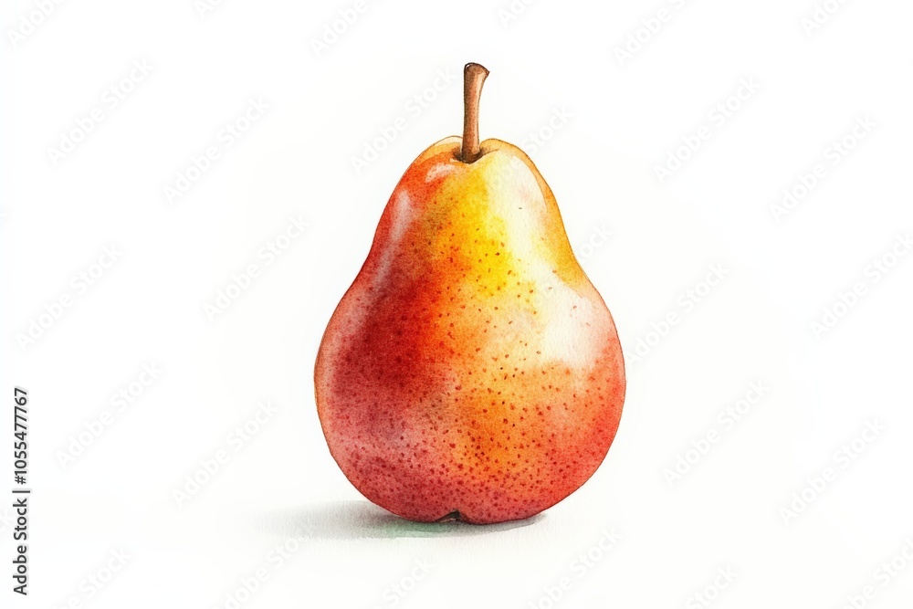Watercolor painting of red yellow pear on white background displaying vibrant colors and realistic details, fruit art concept Watercolor painting of red yellow pear on white background displaying vibrant colors and realistic details, fruit art concept