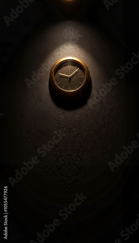 Vintage Clock on Dimly Lit Textured Wall