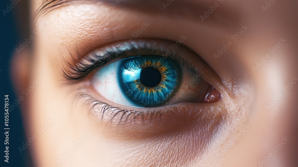 A close-up of a striking blue eye with intricate details, framed by long dark lashes and smooth skin. blurred background enhances its allure, ideal for themes of vision and beauty. A close-up of a striking blue eye with intricate details, framed by long dark lashes and smooth skin. blurred background enhances its allure, ideal for themes of vision and beauty.