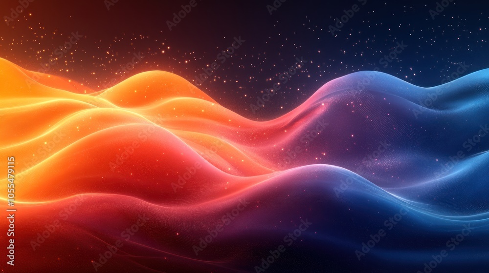 Abstract Wavy Background with Glowing Lights and Dark Blue and Orange Hues Abstract Wavy Background with Glowing Lights and Dark Blue and Orange Hues